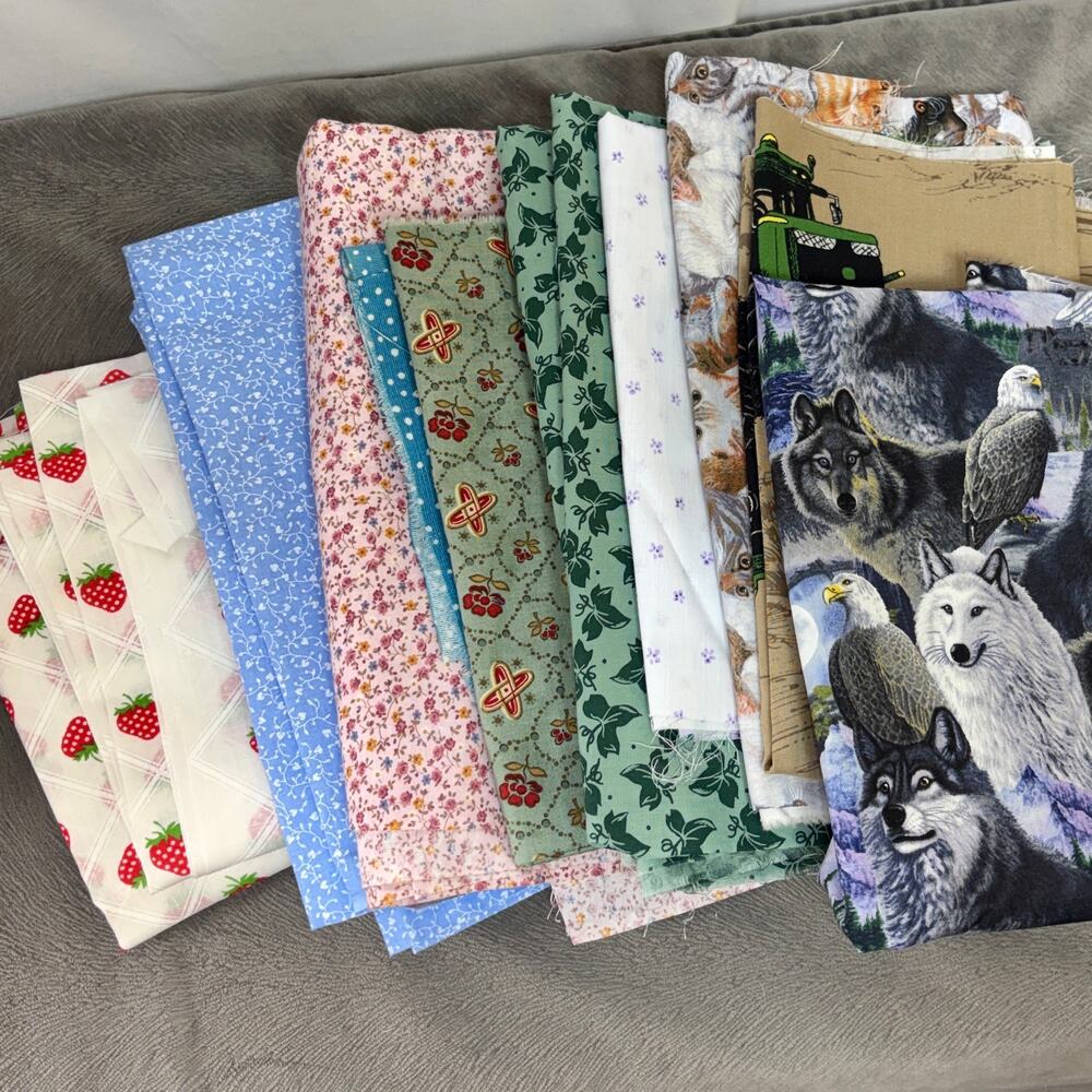 Assorted Lot of Floral & Novelty Print Fabric 3 Lbs Cotton Poly-Cotton Quilting